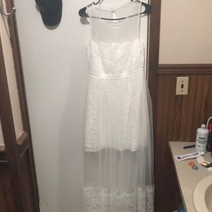 Lulu’s white lace mesh maxi dress
